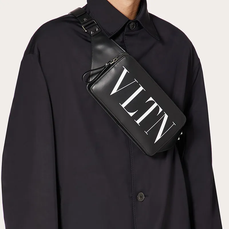 Valentino VLTN Cow Leather Sling Bag, Shoulder Bag, Crossbody Bag, Fanny Pack Men's Black-3