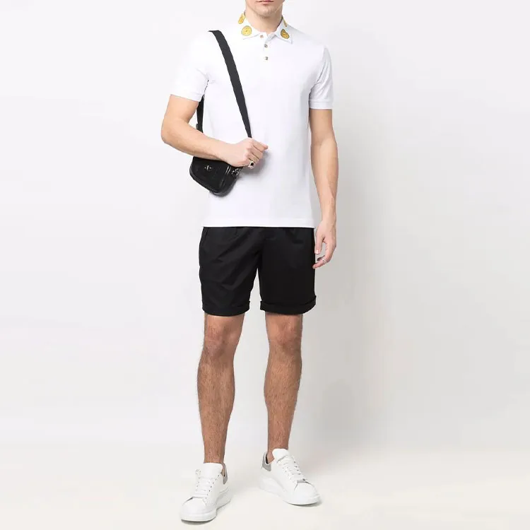 VERSACE JEANS COUTURE Men Logo Printed Collar Short Sleeve Polo Shirt White-1