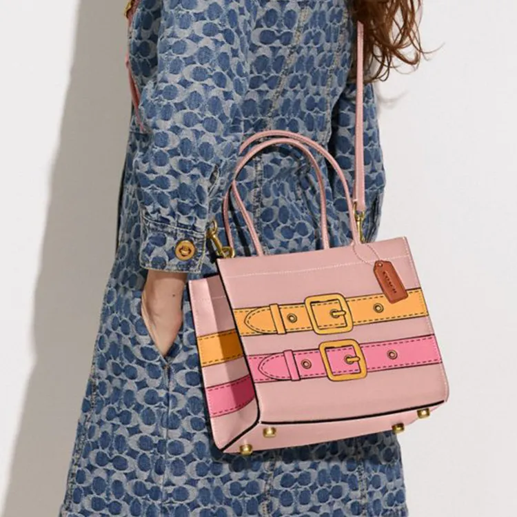 COACH Leather Tote Bag, Shopping Bag, Shoulder Bag, Handbag Trumpets Women's Pink-3