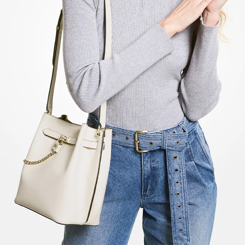 MICHAEL KORS Hamilton Legacy Cow Leather Bucket Bag Handbag Shoulder Bag Crossbody Bag Medium Size Women's Milk White-5
