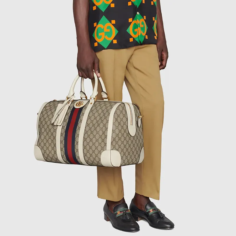 GUCCI Ophidia Canvas With Leather Travel Bags Shoulder Bag Crossbody Bag Handbag Large Size Men's Ebony & White-7