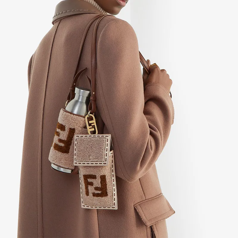 FENDI X 24Bottles® Collaboration Sheepskin Water Bottle Bag Crossbody Bag Unisex Brown Color Blocking Pink-2