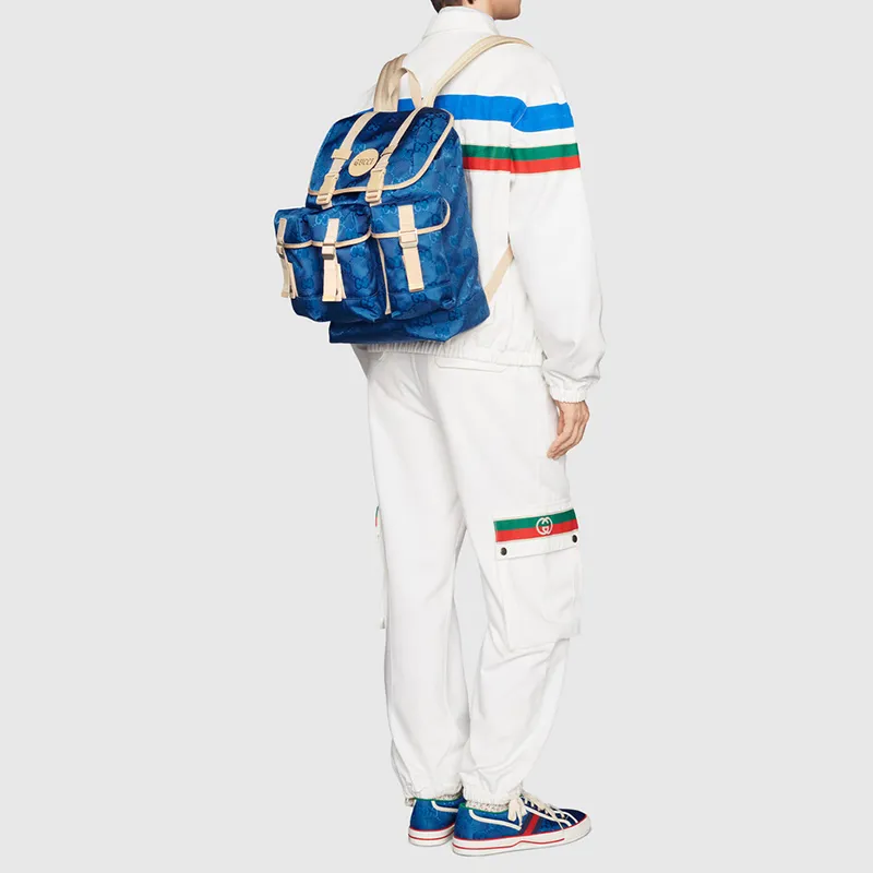 GUCCI Off The Grid Nylon With Leather Backpack Unisex Blue/Beige-8