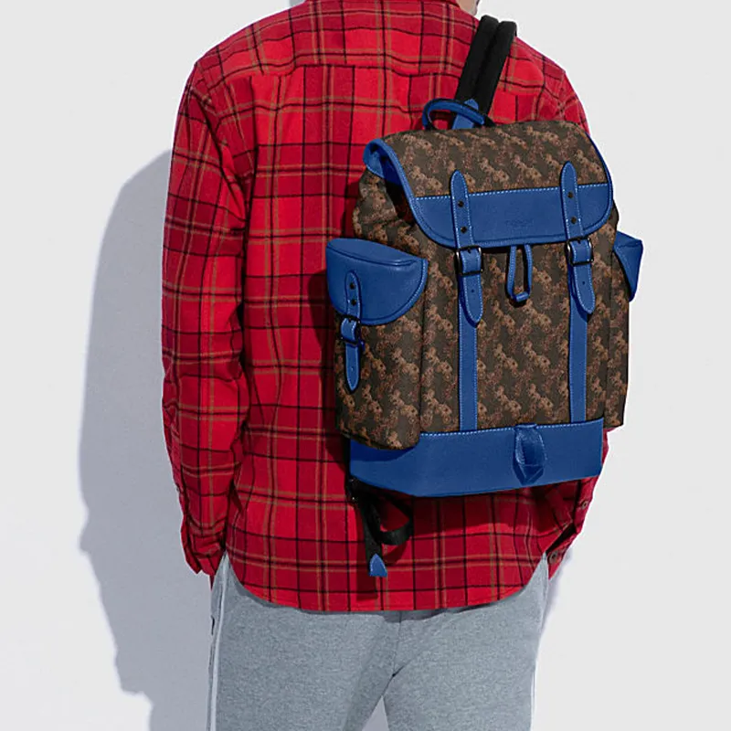 COACH Hitch Artificial Leather Backpack Tubas Men's Dark Brown & Blue-3