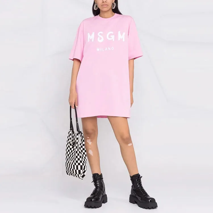 MSGM Logo Printed Crewneck T Shirt Dress-1