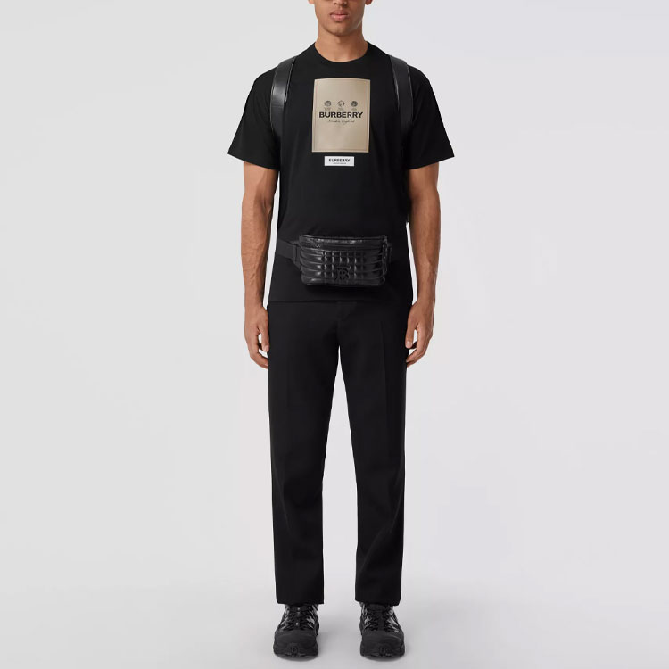 Burberry Men Label Applique Cotton Oversized T-Shirt Black