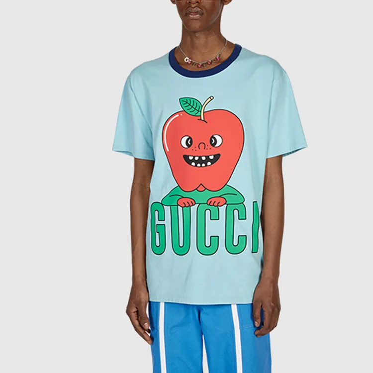 GUCCI Logo Print Crew Neck Short-Sleeved T-Shirt T-Shirt Unisex Light Blue-2