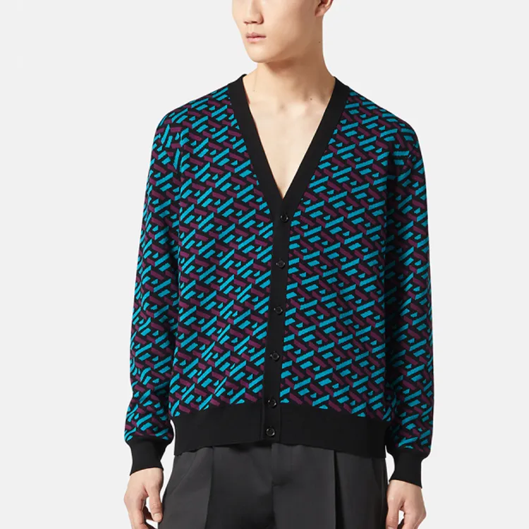 VERSACE Monogram Geometric Intarsia Cardigan-1