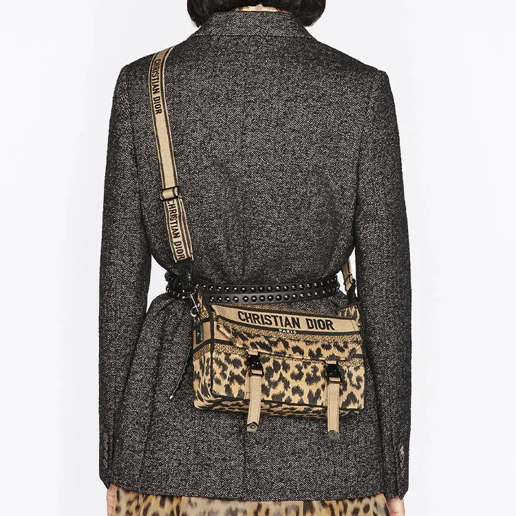 DIOR DiorCamp Embroidery Messenger Bag Shoulder Bag Crossbody Bag Small Size Women's Leopard Print-7