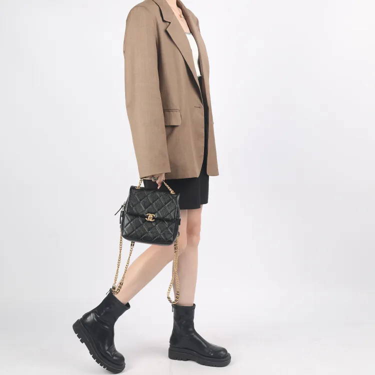 CHANEL 22P Cow Leather Backpack Women's Black-4