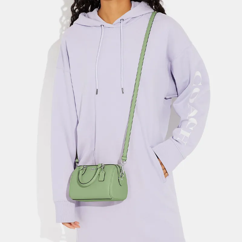 COACH Cross Grain Leather Boston Bag, Handbag, Shoulder Bag, Crossbody Bag Trumpets Women's Azure Grass Green-3