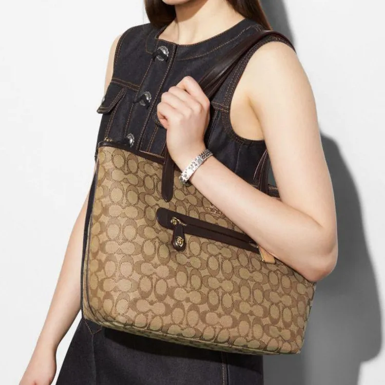 COACH Taylor Iconic Jacquard With Smooth Leather Tote Bag Shopping Bag Handbag Shoulder Bag Women's-4