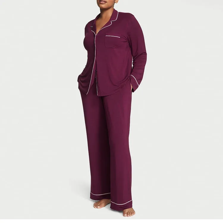 Victoria's Secret Modal Long Pajama Set Pajama Set Women's Red Brown-2