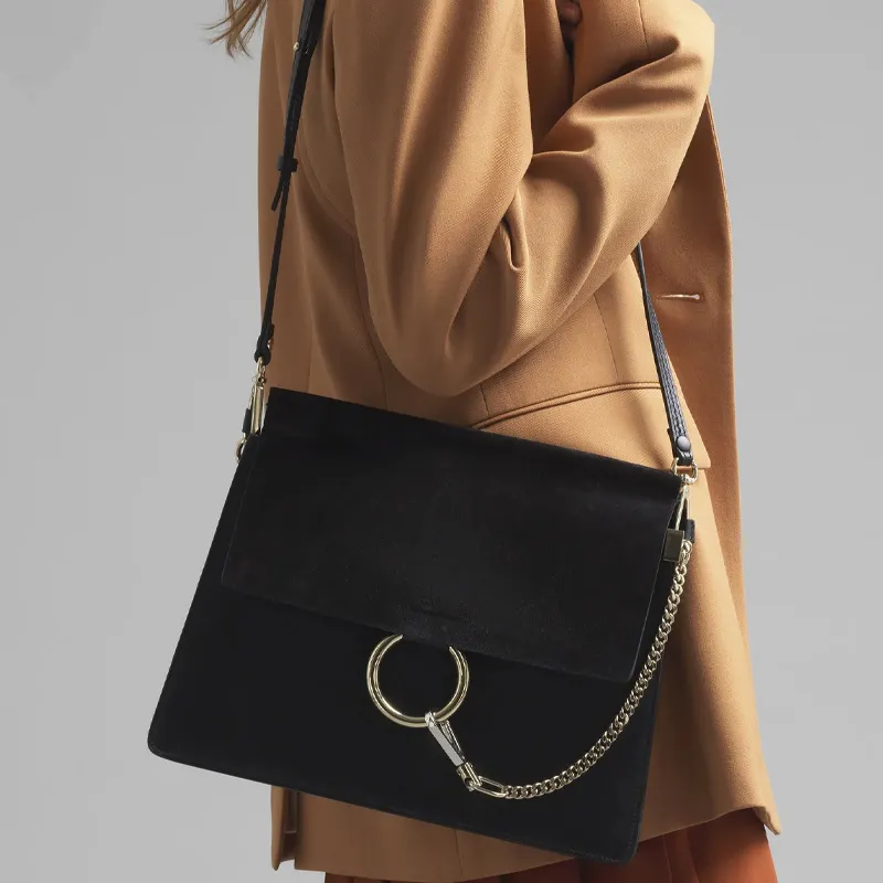 Chloe Faye Suede Calfskin Crossbody Bag, Shoulder Bag Women's Black-5