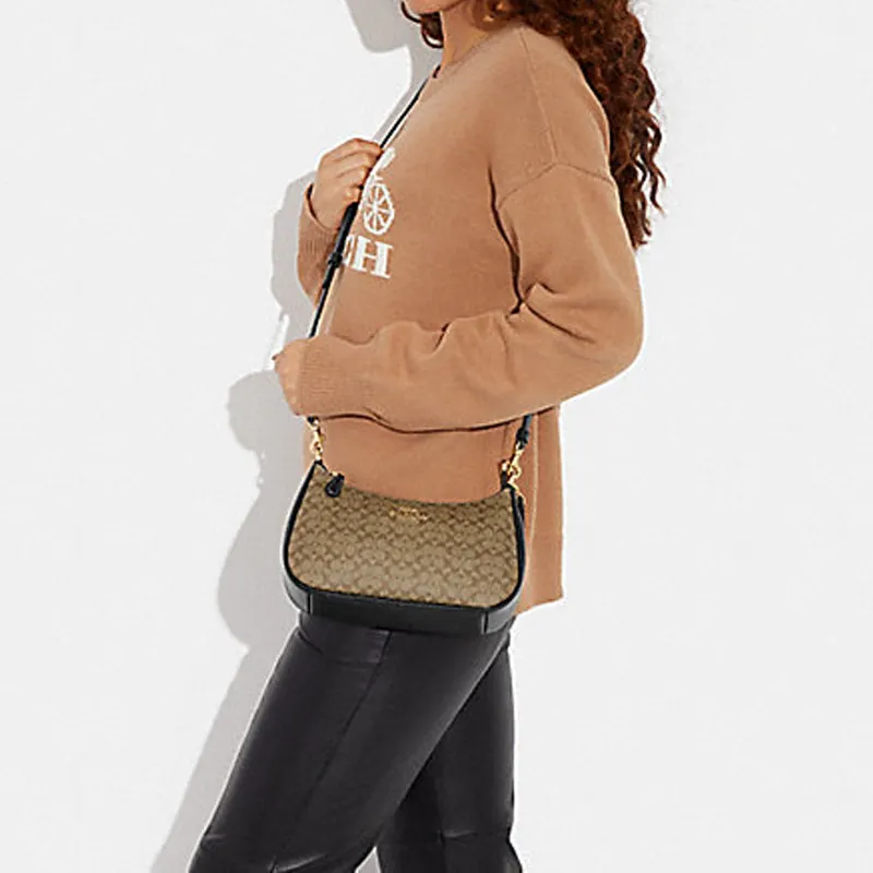 COACH Teri Canvas With Leather Handbags Shoulder Bags Women's Khaki & Black-3
