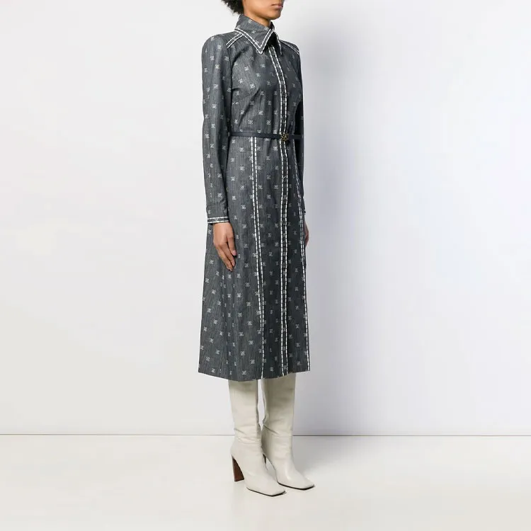 FENDI Long Sleeved Dresses Women's Dark Blue-4