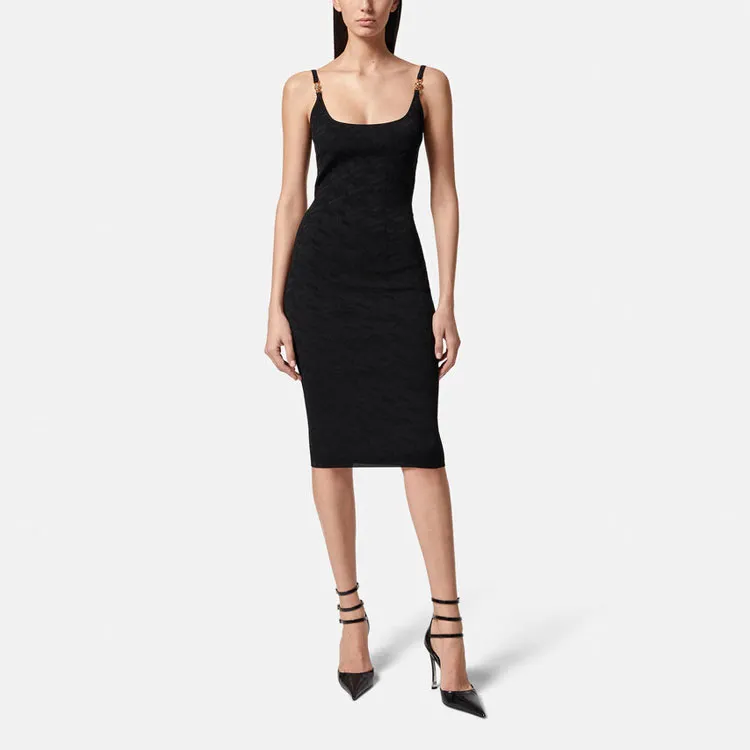 VERSACE La Greca Knit Midi Dress 'Pink'-1