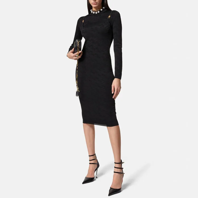 VERSACE La Greca Knit Midi Dress 'Pink'-3