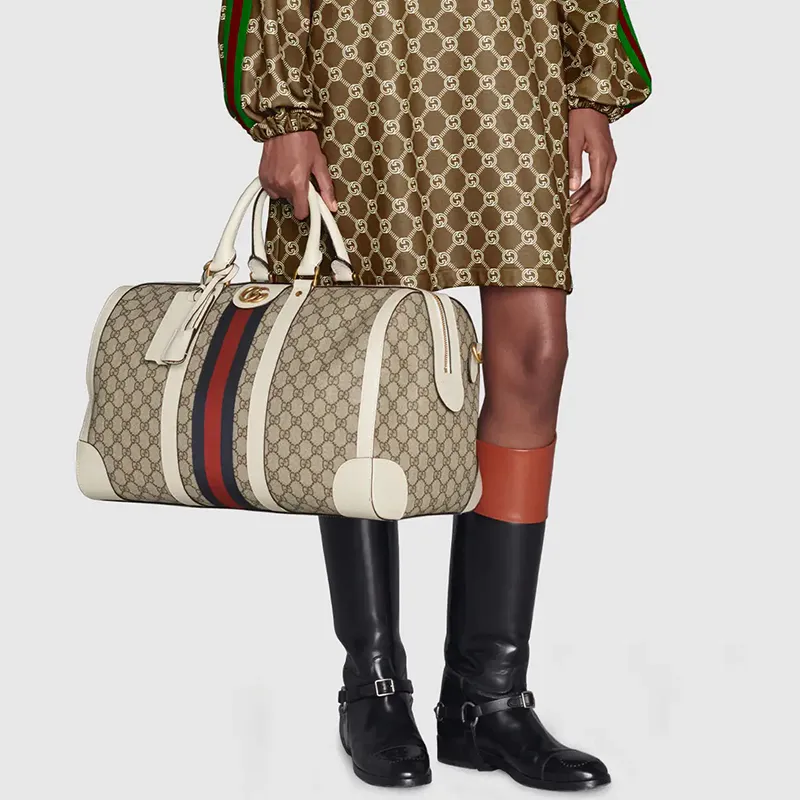 GUCCI Ophidia Canvas With Leather Travel Bags Shoulder Bag Crossbody Bag Handbag Large Size Men's Ebony & White-8