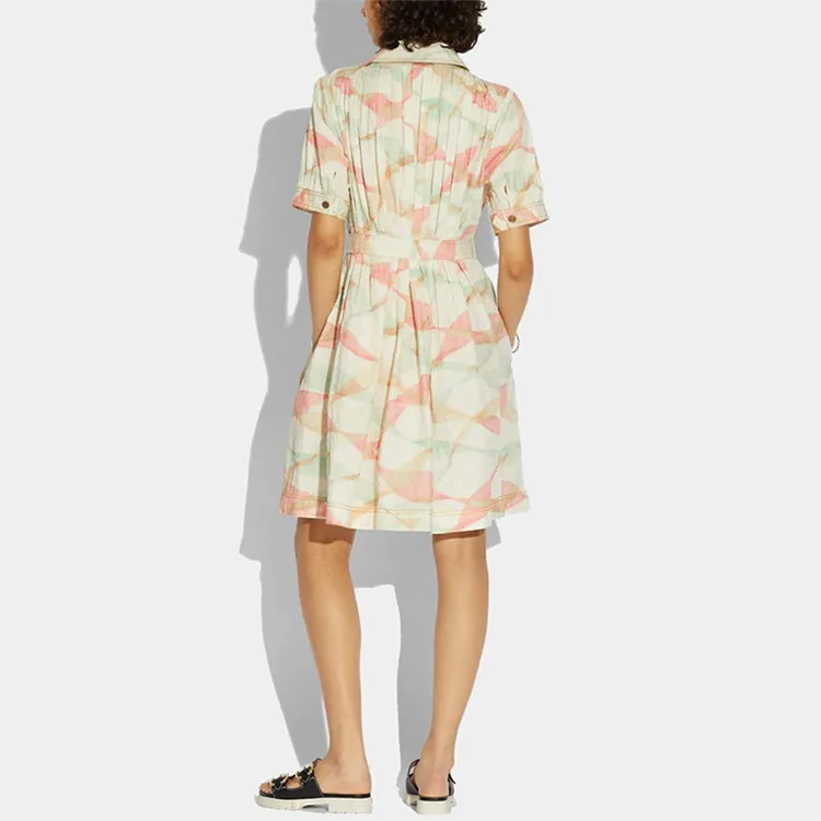 COACH SS21 Short Sleeved Dress Women's Peach Pink Green-2