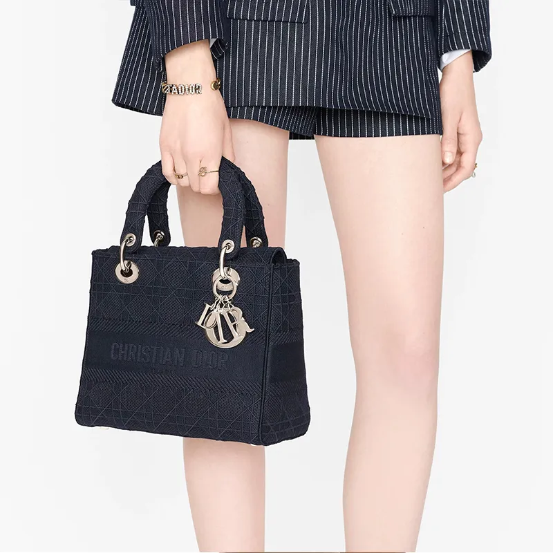 DIOR Lady Dior Metal Daisie Bag Handbag Shoulder Bag Crossbody Bag Medium Size Women's Dark Denim Blue-5