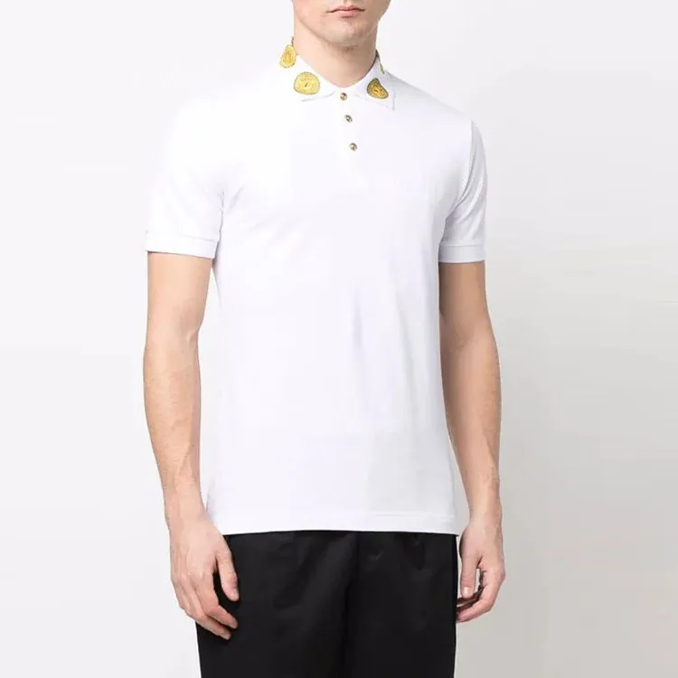 VERSACE JEANS COUTURE Men Logo Printed Collar Short Sleeve Polo Shirt White-2