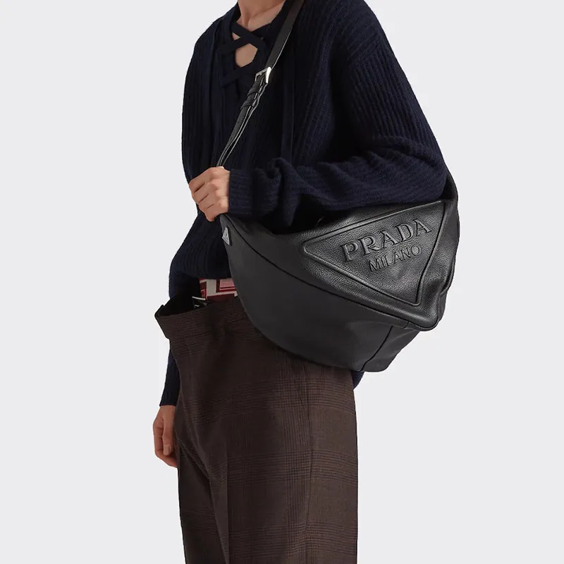 PRADA Large Leather Triangle Shoulder Bag-8