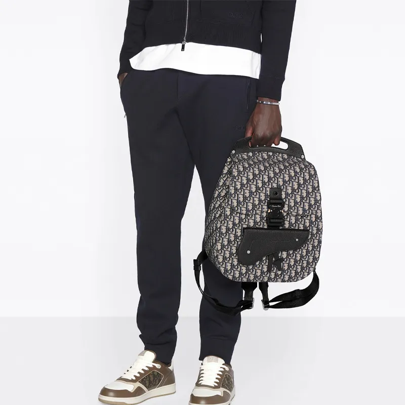 DIOR Fabric Laptop Backpack Men's Beige Black-5