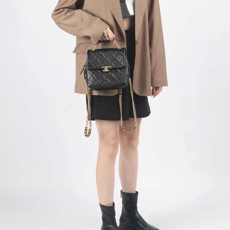 CHANEL 22P Cow Leather Backpack Women's Black-5