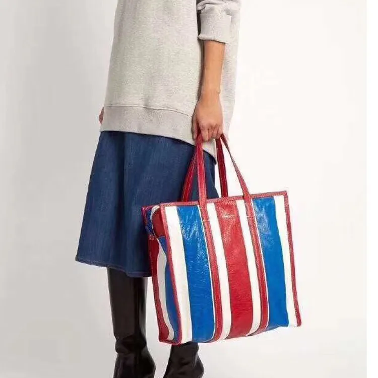 Balenciaga Sheepskin Shopping Bag One Shoulder Handbag Large Size Unisex White Blue Red Multicolor-4