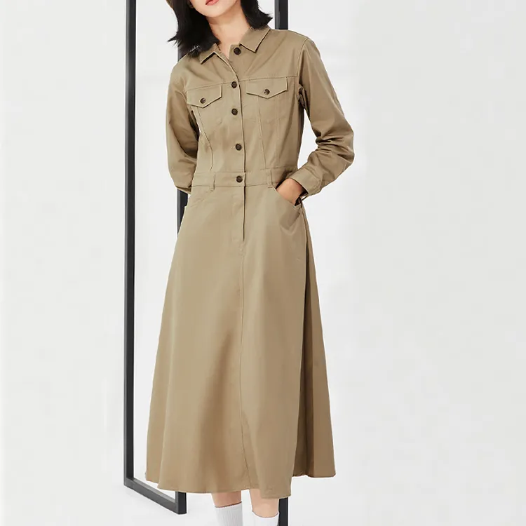 Dickies Long-Sleeved Dresses Women's Khaki-1