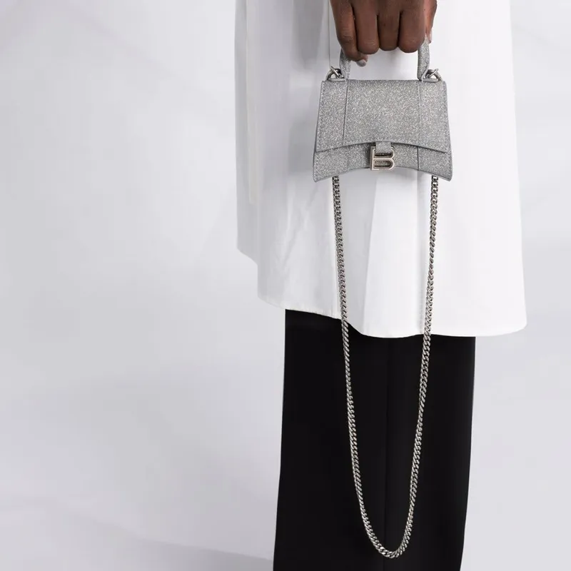 Balenciaga Hourglass Polyurethane Hourglass Bag, Shoulder Bag, Crossbody Bag, Handbag Mini Women's Silver-4