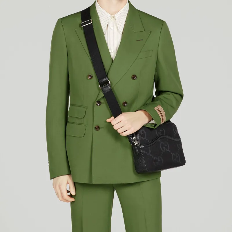 GUCCI Canvas With Leather Canvas Bag Messenger Bag Shoulder Bag Crossbody Bag Men's Black-6