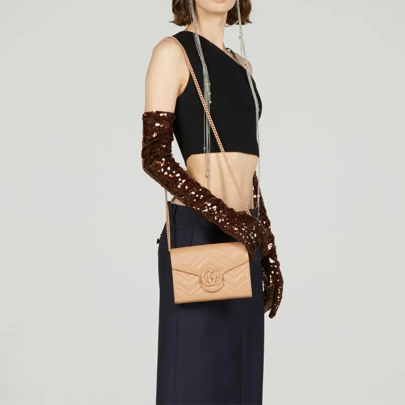 GUCCI GG Marmont Leather Shoulder Bag, Crossbody Bag Mini Women's Beige-9