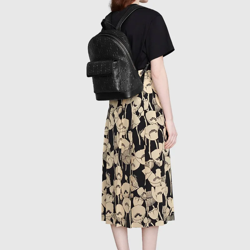 GUCCI Leather Backpack Unisex Black-7