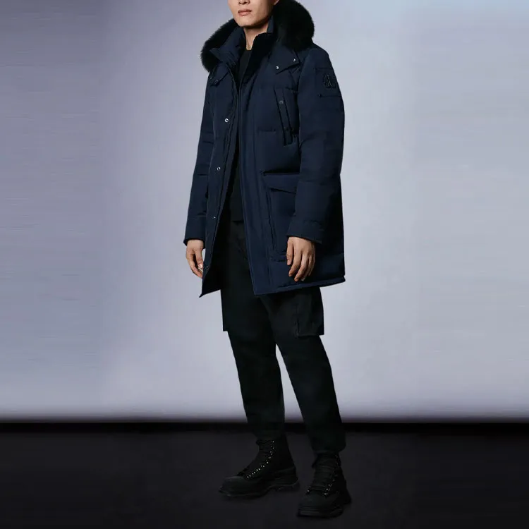 Moose Knuckles Solid Color Hooded Mid Length Down Jacket Men's-3