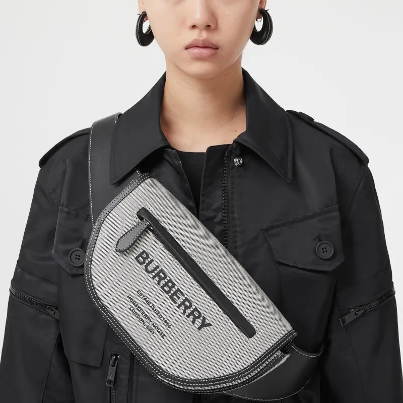 Burberry OlympiaHorseferry Canvas Ellenia Half-Moon Bag Shoulder Bag Crossbody Bag Fanny Pack Sling Bag Men's Black-4