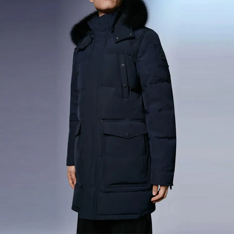 Moose Knuckles Solid Color Hooded Mid Length Down Jacket Men's-4