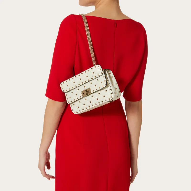 Valentino ROCKSTUD SPIKE Stitched Nappa Leather Shoulder Bag, Crossbody Bag, Handbag Small Size Women's Ivory White-3