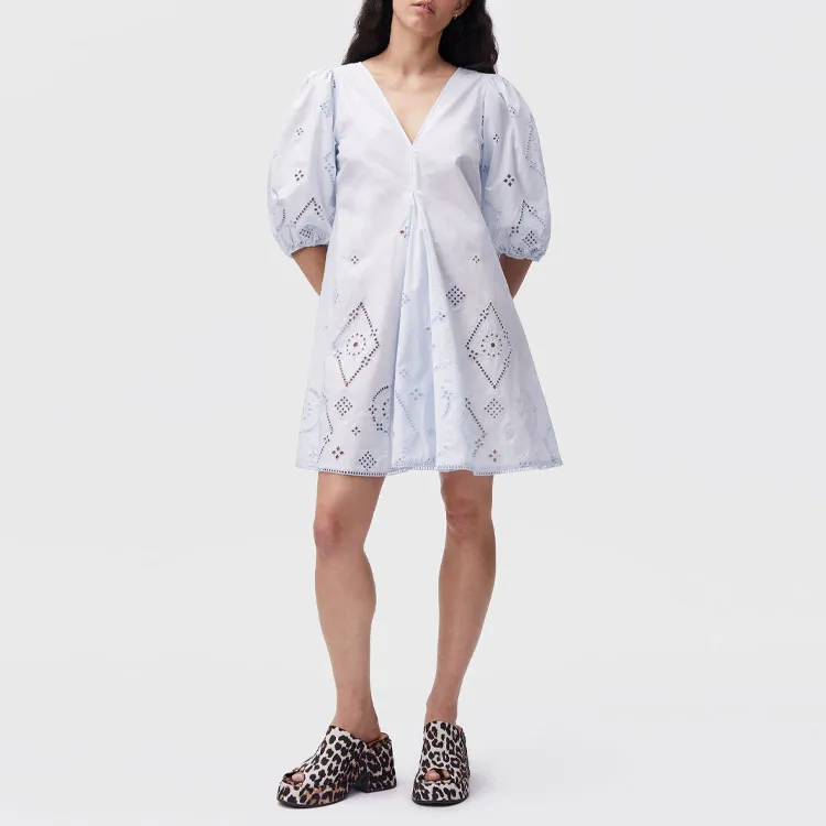 GANNI Short Sleeved Dresses Women's Blue-2