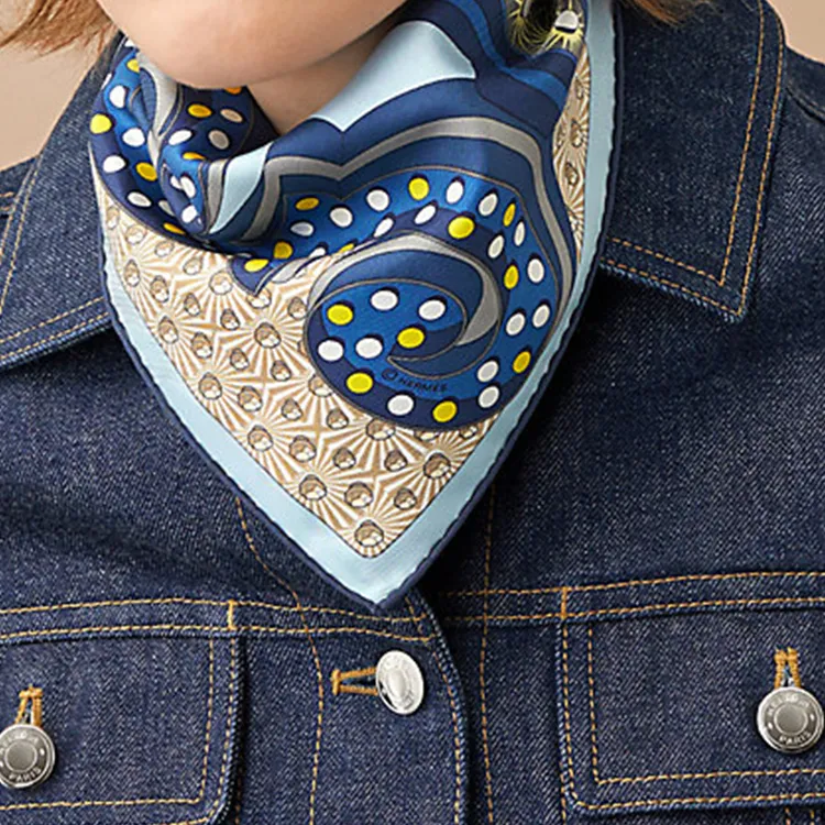 HERMES Silk Scarves Women's Blue-1