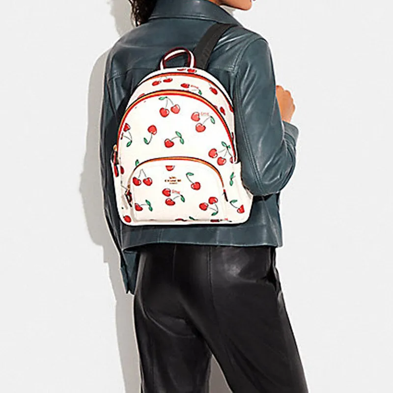 COACH Court Canvas With Pebbled Leather Accents Backpack Large Size Women's White-3