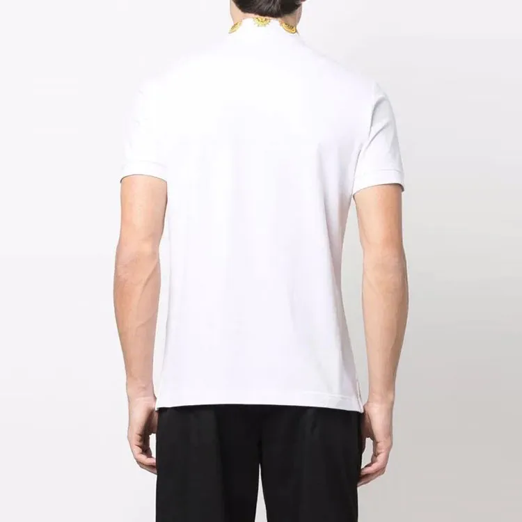 VERSACE JEANS COUTURE Men Logo Printed Collar Short Sleeve Polo Shirt White-3