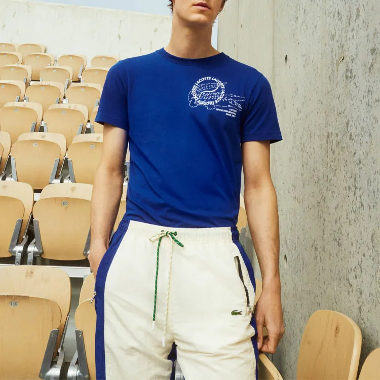 LACOSTE SS22 Square Collar Fitted Straight Short Sleeved T Shirt Men's Blue-3