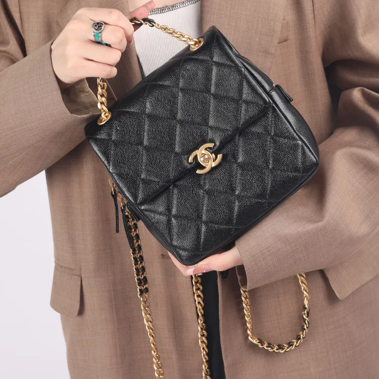 CHANEL 22P Cow Leather Backpack Women's Black-6