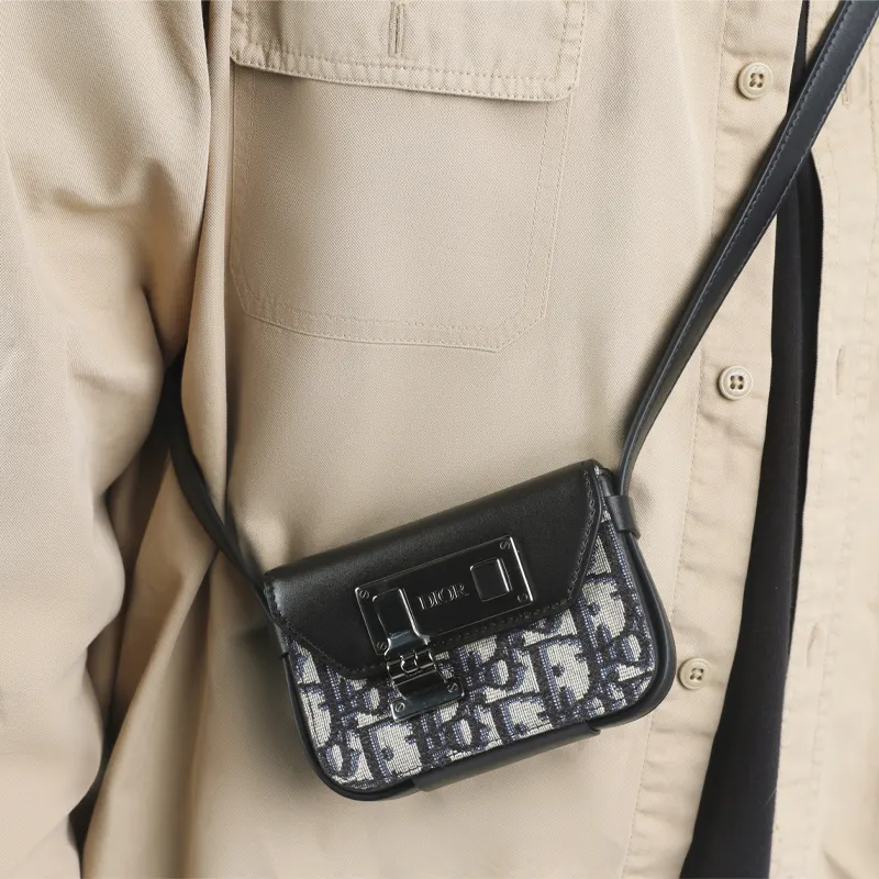 DIOR Lock Smooth Cow Leather Handheld Shoulder Bag Crossbody Bag Extra Small Men's Beige/Black-7