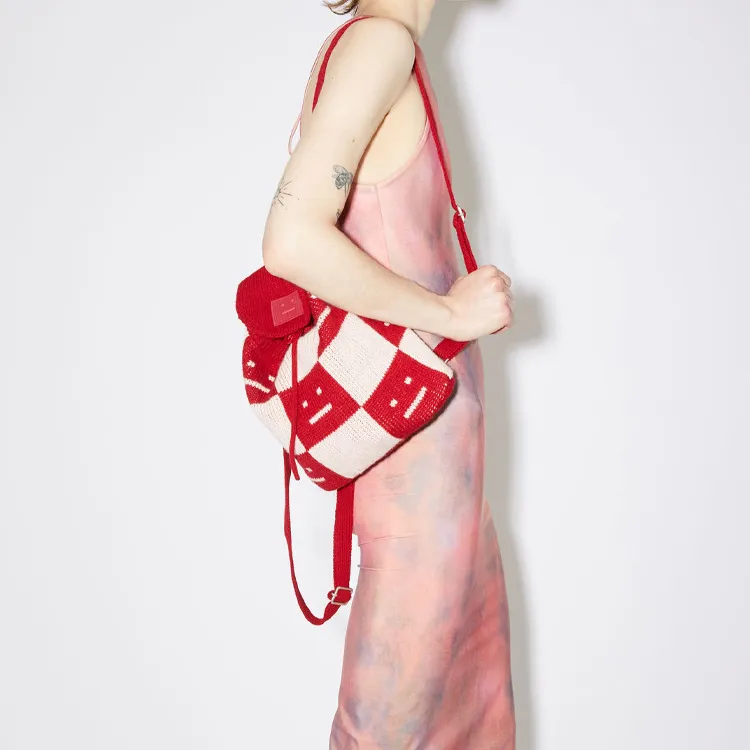 Acne Studios Wool Backpack Unisex Red And White Plaid-3