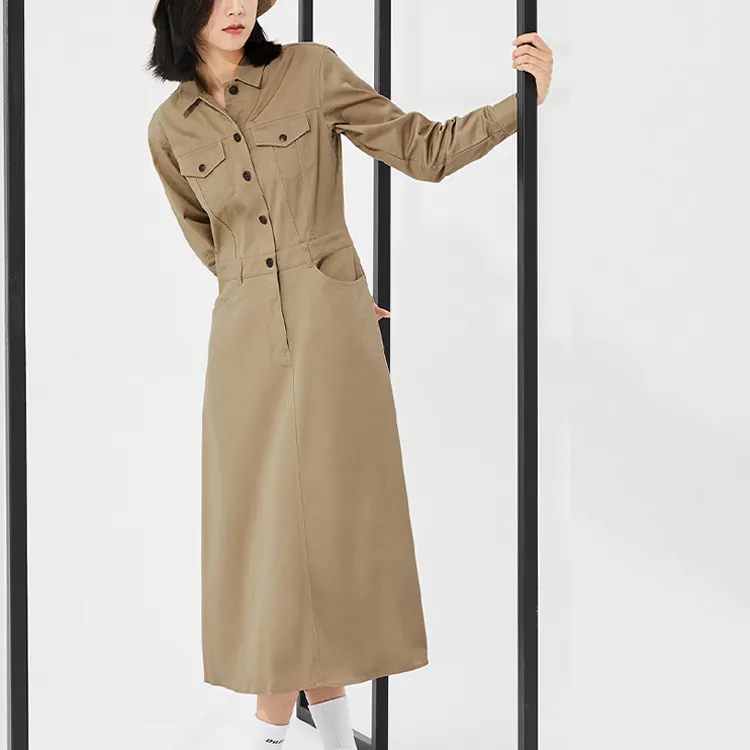 Dickies Long-Sleeved Dresses Women's Khaki-3