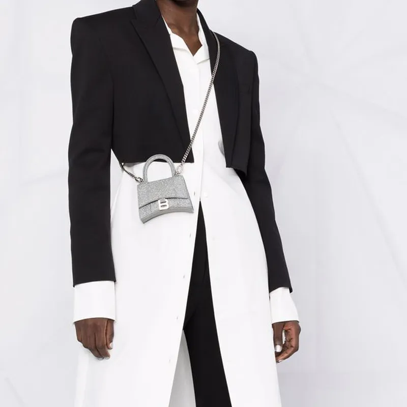 Balenciaga Hourglass Polyurethane Hourglass Bag, Shoulder Bag, Crossbody Bag, Handbag Mini Women's Silver-5
