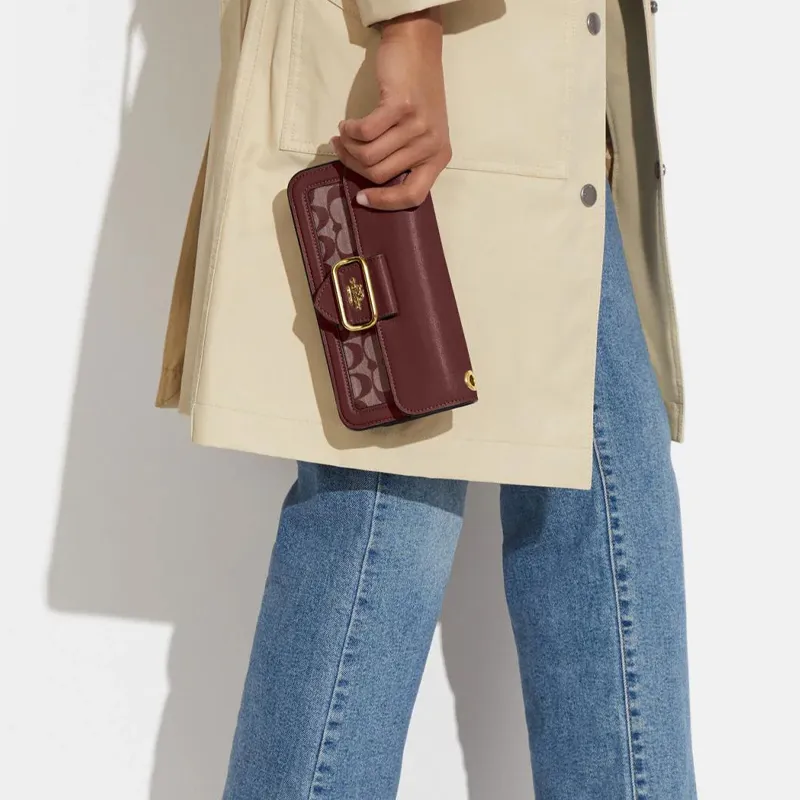COACH Morgan Fabric With Cow Leather Shoulder Bag, Crossbody Bag Small Size Women's Burgundy-4